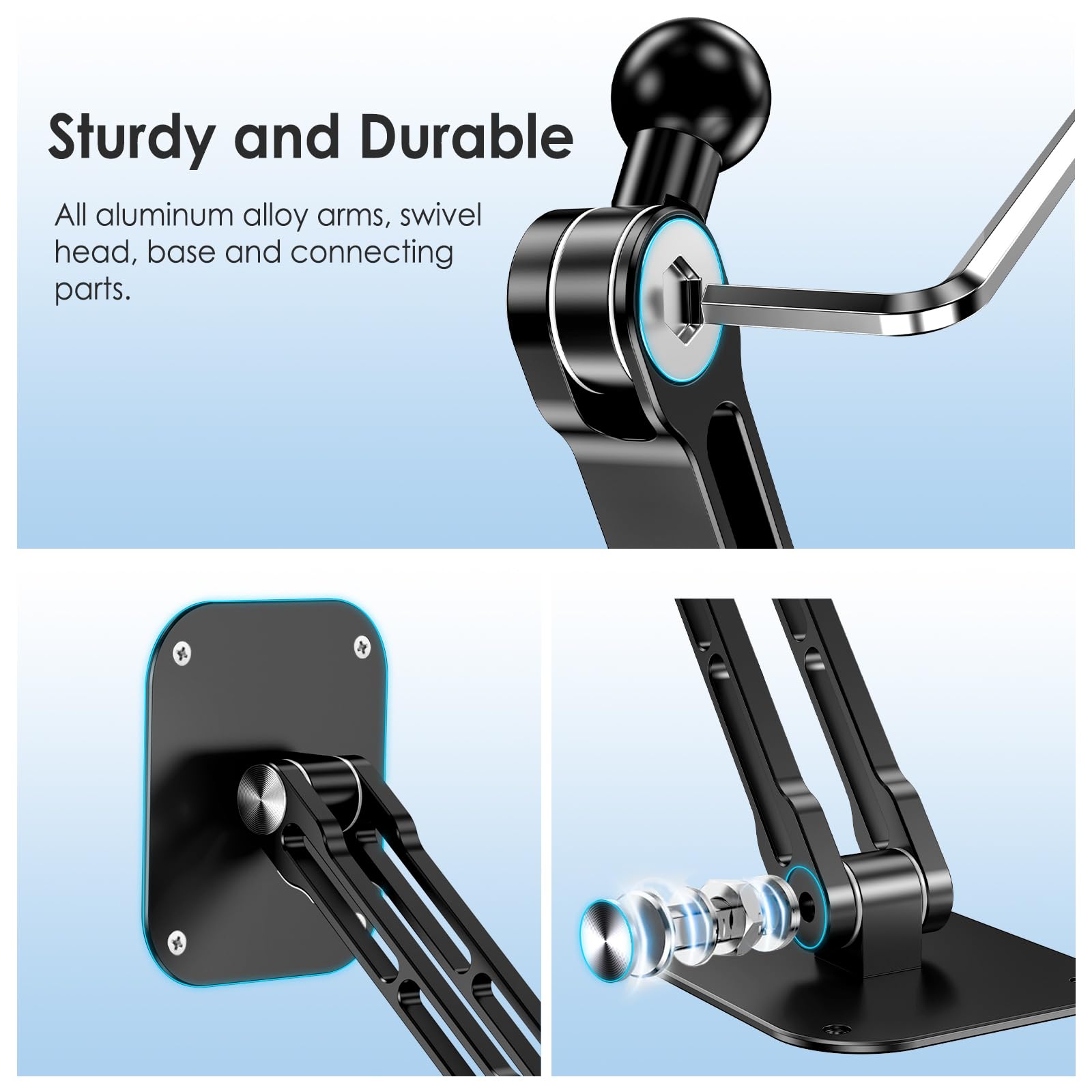 Tablet Wall Mount Holder, Aluminium Extendable iPad Wall Holder, with 360°Rotating Base Adjustable and Foldable for iPad Pro Air Mini, Galaxy Tab, All 4.7-13