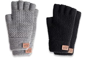 2 Pcs Fingerless Gloves, Knitted Thermal Gloves Men, Elastic Half Finger Gloves for Men and Women Cycling Running Skiing