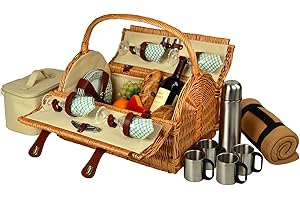 Picnic at Ascot Yorkshire Willow Picnic Basket with Service for 4 with Blanket and Coffee Set