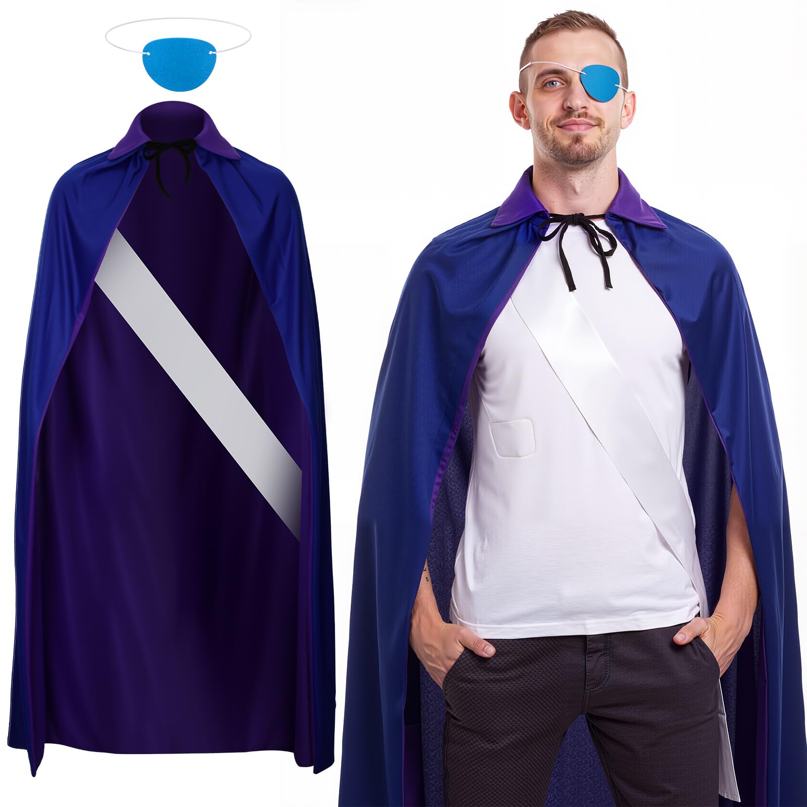 Photo 1 of **MISSING EYE PATCH AND BELT***Yearntown 3 Pcs Halloween Purple Cloak Cape Costume with Blue Pirate Eye Patch and Belt, Halloween Movie Costume Cosplay for Women Men, Earth Ambassador Outfit for Movie Theme Party
