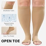 PUTUO Plus Size Compression Socks Wide Calf 20-30 mmHg Open Toe 4XL Beige view 4