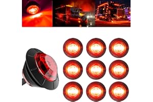 BJZ 3/4'' LED Trailer Marker Clearance Lights Red Round 12V LED Side Marker Front Rear Brake Stop Turn Signal Tail Indicator Light Waterproof for Trailer Truck ATV UTV RV Van Pickup, 10Pcs w/Red Lens