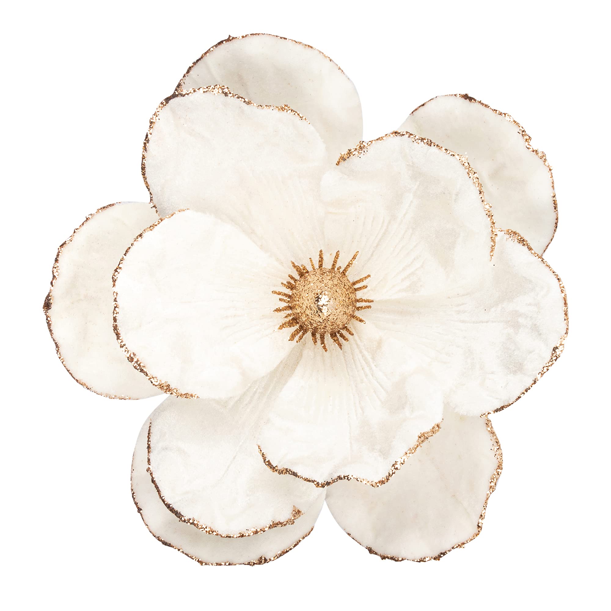 Art Beauty Velvet Christmas Poinsettia 6pcs White Artificial Magnolia Flowers Picks Stems for Christmas Tree Decorations — image 1