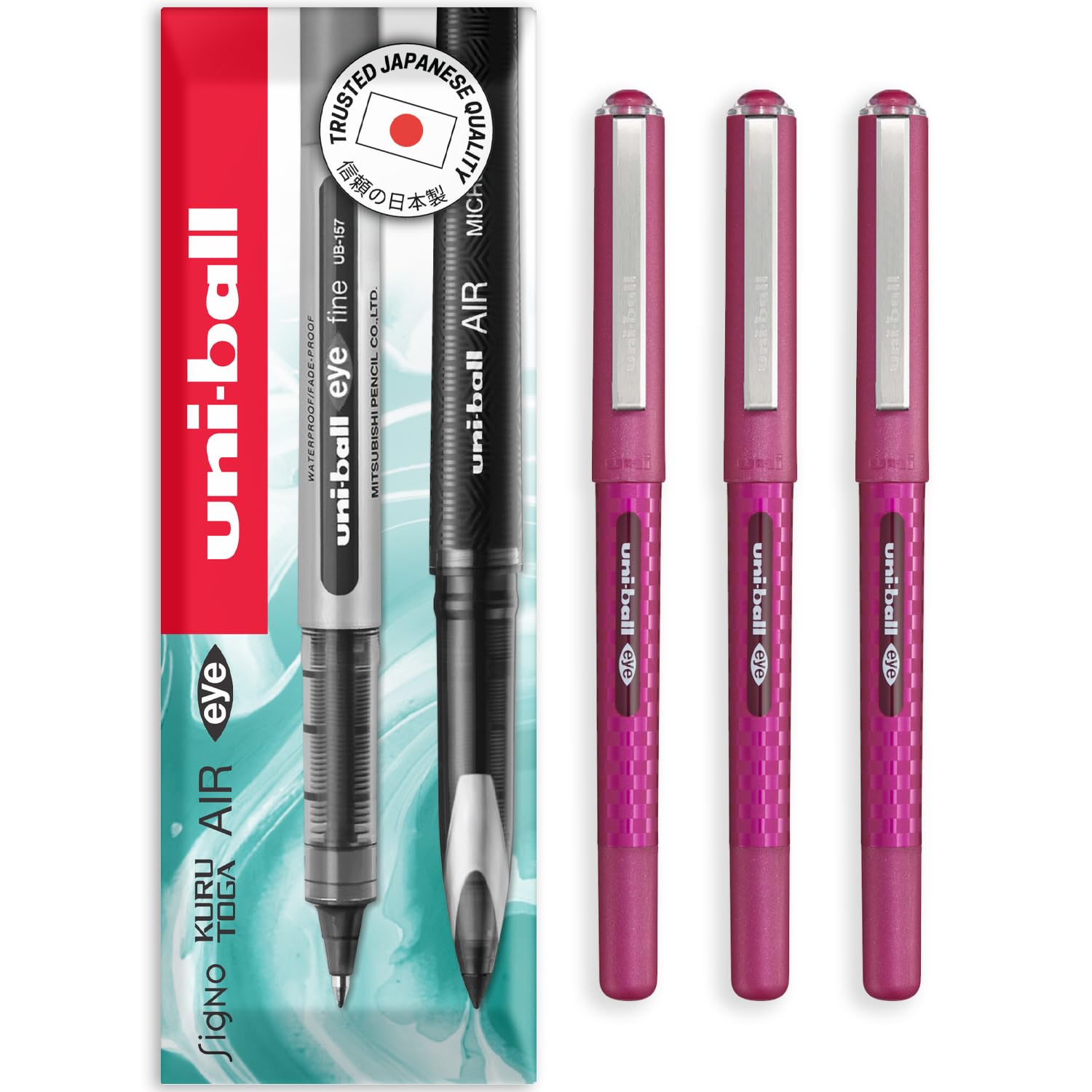 uni-ball EYE - UB-157D Liquid Ink Rollerball Pens - 0.7mm Nib - In Envelope Gift Packaging (Pack of 3, Wine Red)