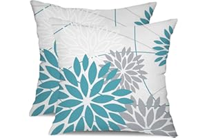 DFXSZ Blue and Grey Floral Pillow Covers 18x18 Set of 2 Outdoor Waterproof Decorative Throw Pillows Summer Pillow Covers Polyester Cushion Case Decor for Couch Patio Funiture Garden Porch 011A18