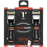 Rollercam 0.75" Cam Buckle Tie Down Straps, Straight End, 95 lb, 1 ft, 2 Pk | Polypropylene webbing straight-end straps with triple-bar tack stitching for outdoor lashing; rated for a 95 lb load.
