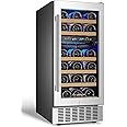 【Upgraded】AAOBOSI 15 Inch Wine Cooler, 28 Bottle Dual Zone Wine Refrigerator with Stainless Steel Tempered Glass Door, Temp M