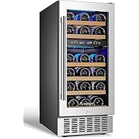 【Upgraded】AAOBOSI 15 Inch Wine Cooler, 28 Bottle Dual Zone Wine Refrigerator with Stainless Steel Tempered Glass Door…