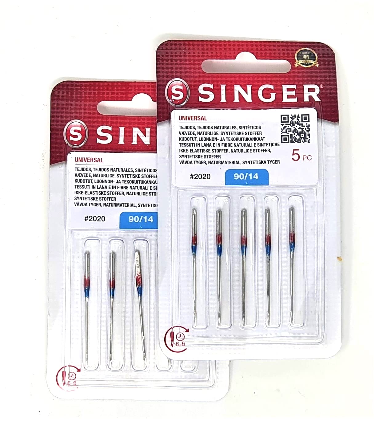 Singer 804R 2020 90/14 Cotton Knitting Needles 2 Pack Kit for Sewing Machines 130/705 H