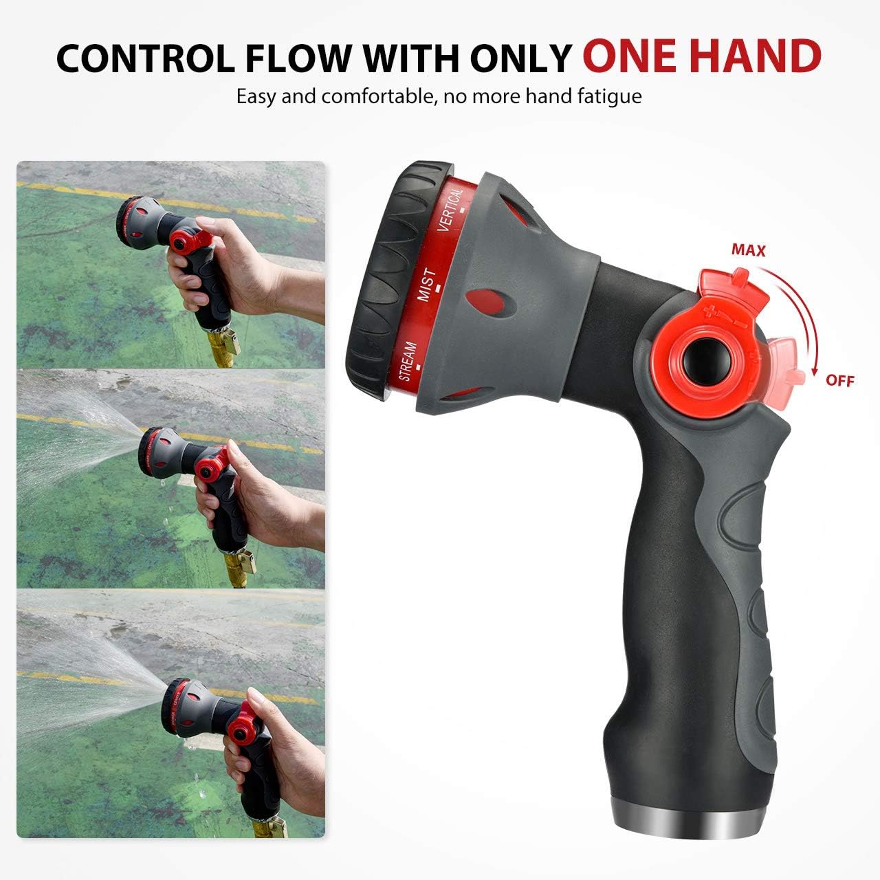 Homitt Garden Hose Nozzle One-Piece, 8 Spray Patterns Hose Nozzle, Easy Thumb Up Control Open and Adjust Plenty Water, High Pressure Water Hose Nozzle for Garden, Pet, Plant, 4PCS Washers, 175 psi : Garden & Outdoor
