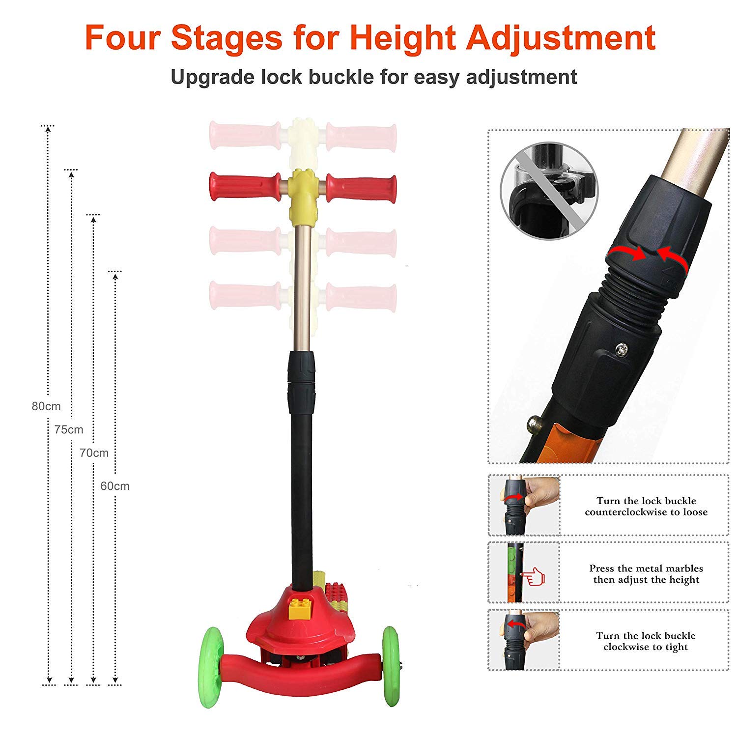 Fvino Scooter for Kids Premium 3 Wheel Kick Scooter for Ages 3-14 with Mute flash Light-Up Wheels DIY Splicing Design ，Adjustable Handles & Lightweight Construction， Load capacity up to 80KG