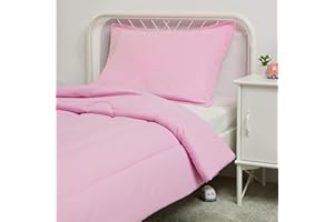 Amazon Basics 2 Piece Microfiber Kid's Comforter and Pillow Sham Set, Toddler, Light Pink, Solid