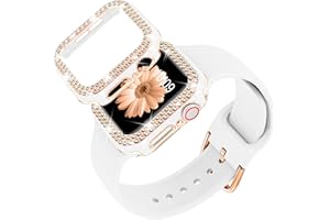 DABAOZA Compatible for Apple Watch Bands 44mm with Bumper, Bling Glitter Women Silicone Soft Comfortable Strap for iWatch SE Ultra Series 10 9 8 7 6 5 4 3 2 1（White Rosegold，44）