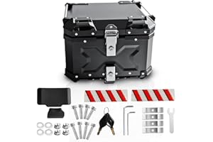 Donpida Universal Motorcycle Top Case,55L Motorbike Tail Box Trunk Tour Storage Carrier Case with Backrest, Security Lock and Handle for Helmet Luggage,Black