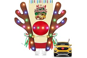 Hydencamm Reindeer Nose for Cars with Lights, Car Reindeer Antlers & Nose for Window Roof-Top & Front Grille with Jingle Bells, Antlers for Cars Compatible with Car, SUV, Jeep, Truck