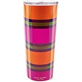 kate spade new york Cute Stainless Steel Mug, 24 Ounce Travel Tumbler, Double Wall Insulated Cup with Lid, Grand Plaid Duo