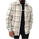 SOLY HUX Men's Plaid Shacket Long Sleeve Casual Button Down Shirt Jacket with Pocket
