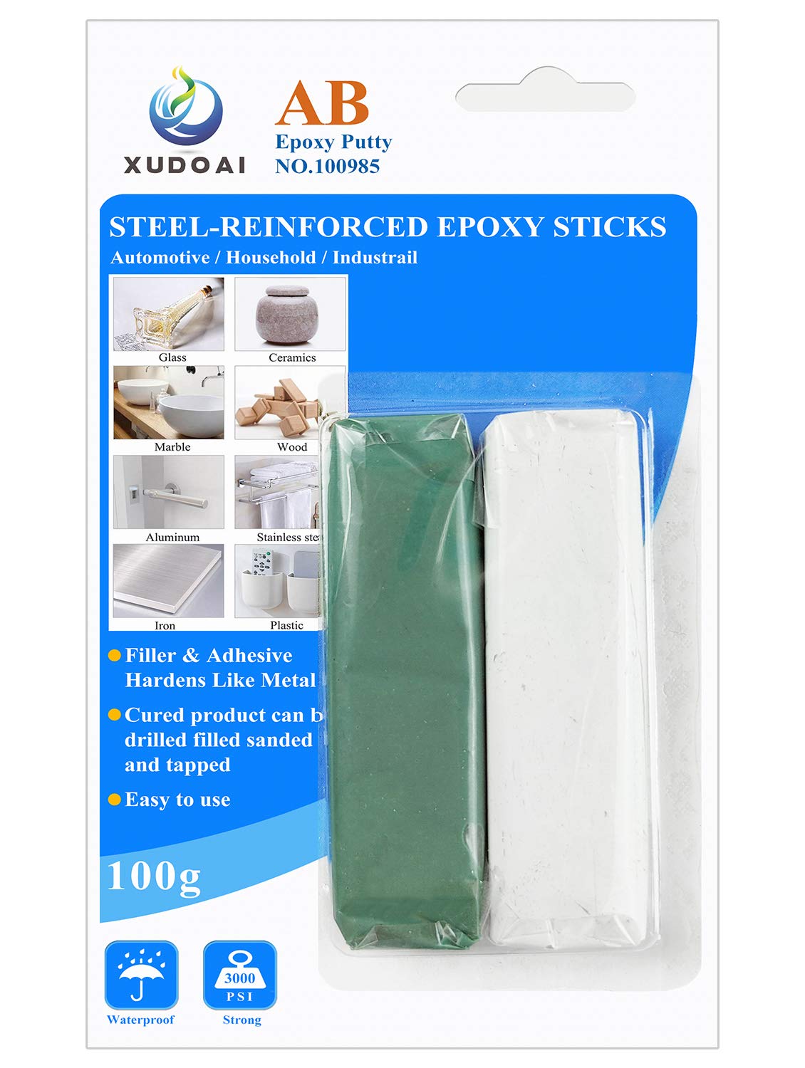 Epoxy Putty Stick, XUDOAI 100g Hard and Fast Repair Epoxy Glue Metal, Plastic, Glass, Ceramic Multi-Purpose Cracks, Repair Fills for Quick Fixes
