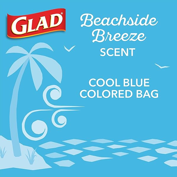 GLAD SMALL TRASH BAGS 4 GALLON, FEBREZE BEACHSIDE BREEZE GARBAGE BAGS, ODOR RESISTANT WITH DRAWSTRING, 80 COUNT