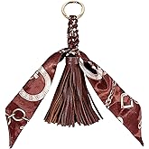 QTMY Silk Ribbon Bow Leather Tassel Bag Pendant Charm Keyring Keychain for Women Purse Handbag Decor,2043 (24)