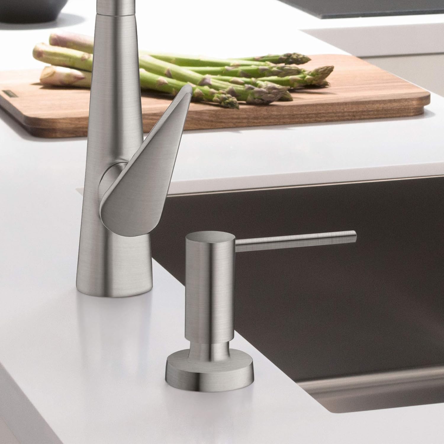 hansgrohe 40448800 A51 Soap Dispenser for Sink Stainless Steel Kitchen Accessory, Round, Round soap dispenser - Image 3