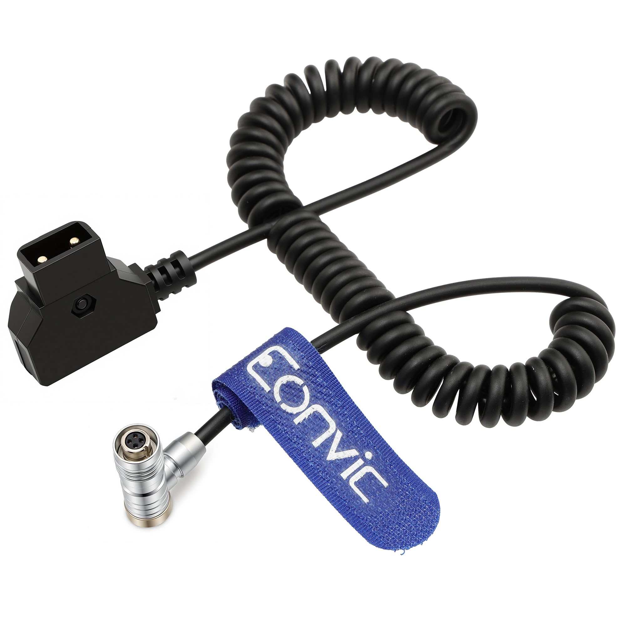 Eonvic IKAN Portkeys BM5 BM7 Monitor Coiled Power Cable D-Tap to Right Angle 4 pin Female (Right Angle Cable)