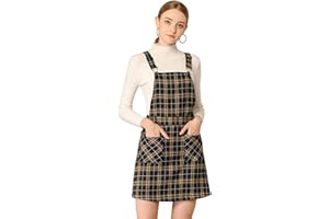 Allegra K Women's Adjustable Strap Above Knee Plaid Printed Overall Dress Suspender Skirt