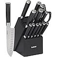 Babish High-Carbon 1.4116 German Steel 15 Piece Full Tang Forged Cutlery Kitchen Knife Block Set - Black