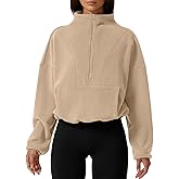 QINSEN Women Half Zip Fleece Sweatshirt Mock Neck Long Sleeve Winter Cozy Sherpa Pullover Sweater Tops