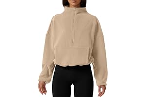 QINSEN Women Half Zip Fleece Sweatshirt Mock Neck Long Sleeve Winter Cozy Sherpa Pullover Sweater Tops