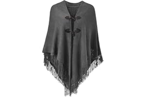 Ferand Women’s Loose Fitting Poncho Cape Shawl with Stylish Horn Buttons, V Neckline and V Hem
