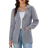 KateModa Women's Sweater Blazers Bussiness Casual Jacket Long Sleeve Cardigan Button Front Lapel Suit with Pockets