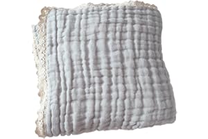 Versatile Baby Blanket 6 Layer Cotton Gauze with Lovely Lace Border Breathable Perfect for Cribs or Outdoor Activities Baby S