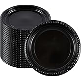 RW Base 10.4 Inch Microwavable Food Plates, 100 Round Plastic Plates - Disposable, Heavy-Duty, Black Plastic Dinner Plates, Serve Hot And Cold Foods, For Restaurants And Cafes - Restaurantware