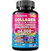 Collagen Peptides All in 1 Health Supplement Hair Skin Nail Support 90 Caps | With Biotin, Keratin, Hyaluronic Acid, Folate, Zinc, Quercetin, ACV, Magnesium, Grape Seed Extract