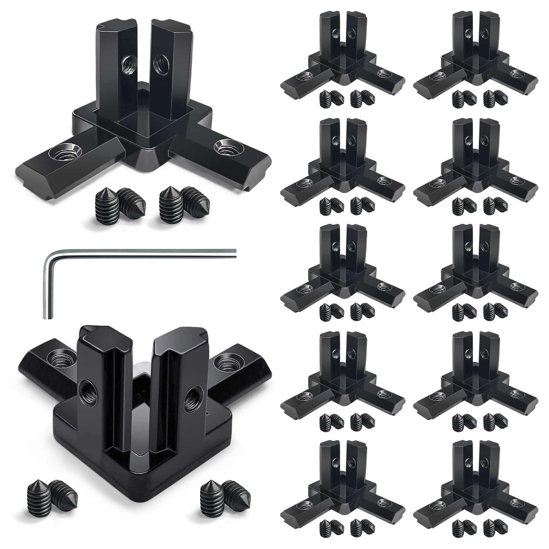 VICHSAMWY 12pcs Black 3 Way End Corner Angle Connector with Screws for 6mm T Slot Aluminum Extrusion Profile 2020 Series