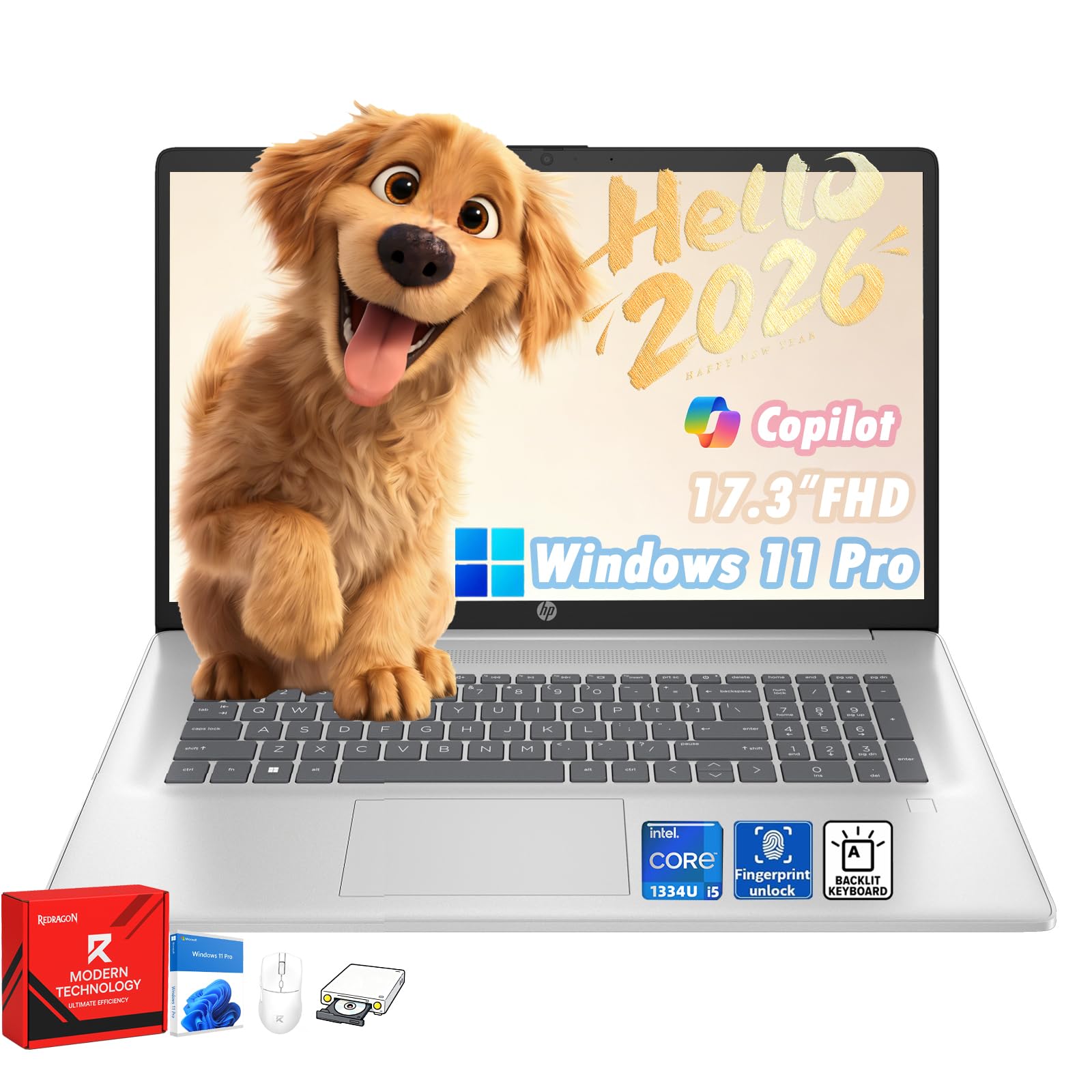 HP 17 Laptop Computer, 17.3" FHD(1920×1080), Intel 10-Core i5-1334U, Fingerprint, Backlit KB, Win 11 Pro Laptop for Business & Students, Fast Charge, Redragon Patent Kit, 32GB RAM, 1TB SSD Image