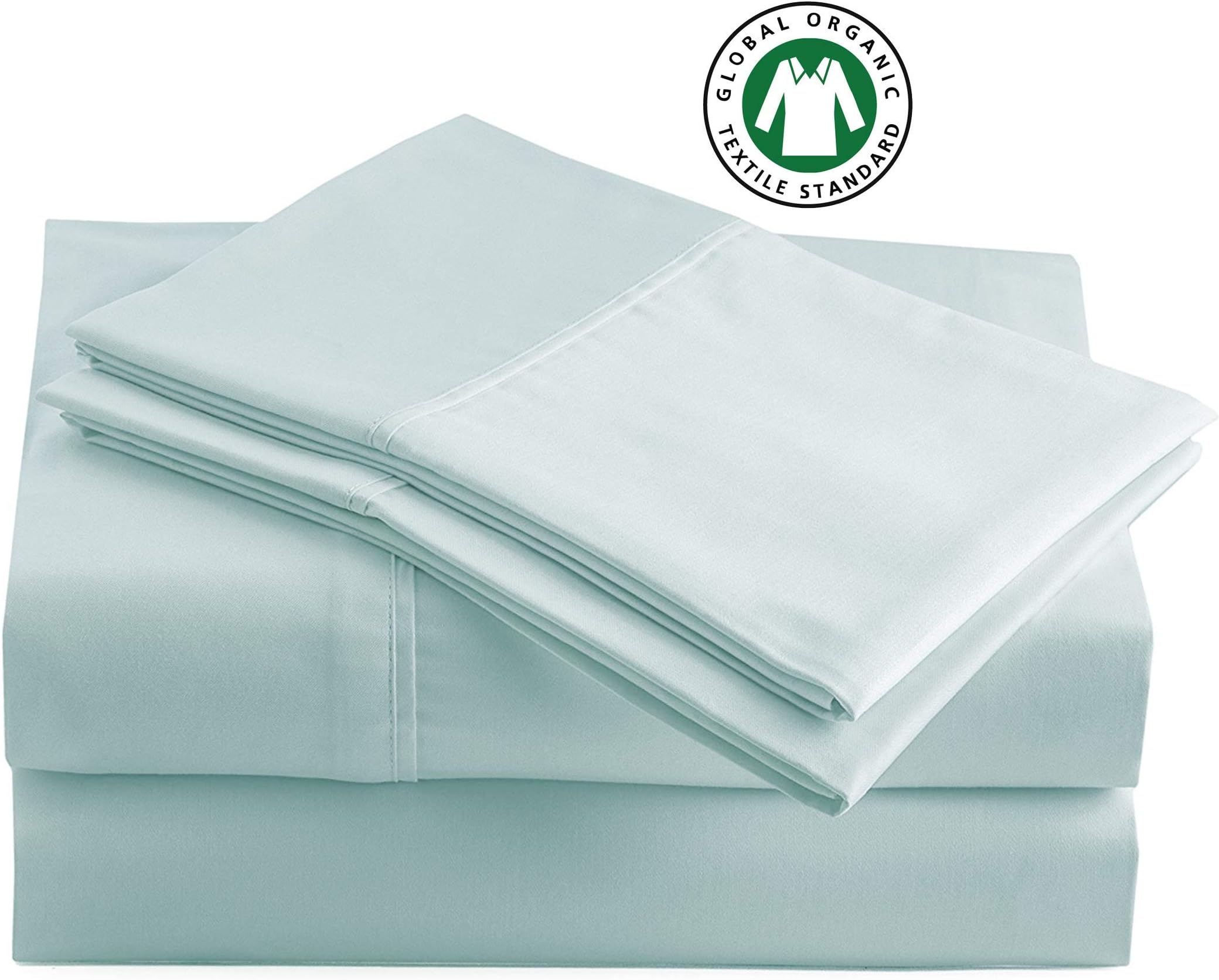 100% Organic Cotton Cool Blue King-Sheets Set, 4-Piece Pure Organic Cotton Long Staple Percale Weave Ultra Soft Best Bedding Sheets for Bed, Breathable, GOTS Certified, Fits Mattress Upto 15" Deep