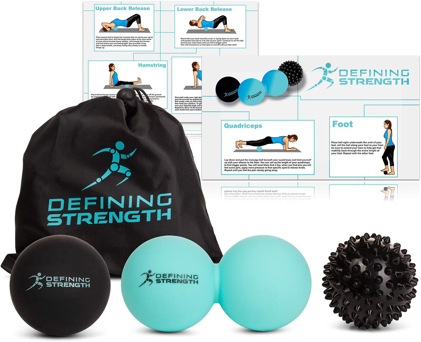 Top 3 Massage Balls Set, Spiky, Lacrosse ball, Peanut Muscle Roller Massager. Ideal for Self Myofascial Trigger Point Release, Acupressure, Plantar Fasciitis, Reflexology for Physio, Back, Legs & Feet: Health & Personal Care