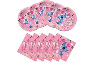 NF ORANGE 40pc Pink Lilo and Stitch Party Supplies,Stitch Party 20Plate And 20Napkin ,Lilo and Stitch Girl Party Decorate Supplies