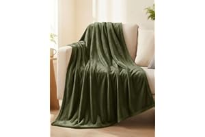 Fuzzy Fleece Throw Blanket 50x60 - Cozy Soft Plush for Couch Bed Sofa - Lightweight Flannel Blankets All Season - Olive Green