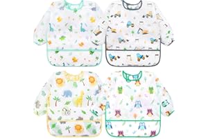 Accmor 4 Pack Long Sleeve Bibs, Baby Smock Waterproof Sleeved Bib Smock for Baby Toddler 6-36 Months