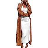 ZoeAce Womens Crochet Maxi Cardigan Sweaters Open Front Knit Long Sleeve Lightweight Duster Cardigan Casual Winter Outfits