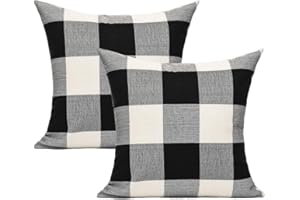 VAKADO Outdoor Farmhouse Buffalo Plaids Throw Pillow Covers 18x18 Set of 2 Black White Decorative Classroom Front Porch Classic Decor Retro Boho Cushion Cases Fall Home Rustic Check for Couch Patio