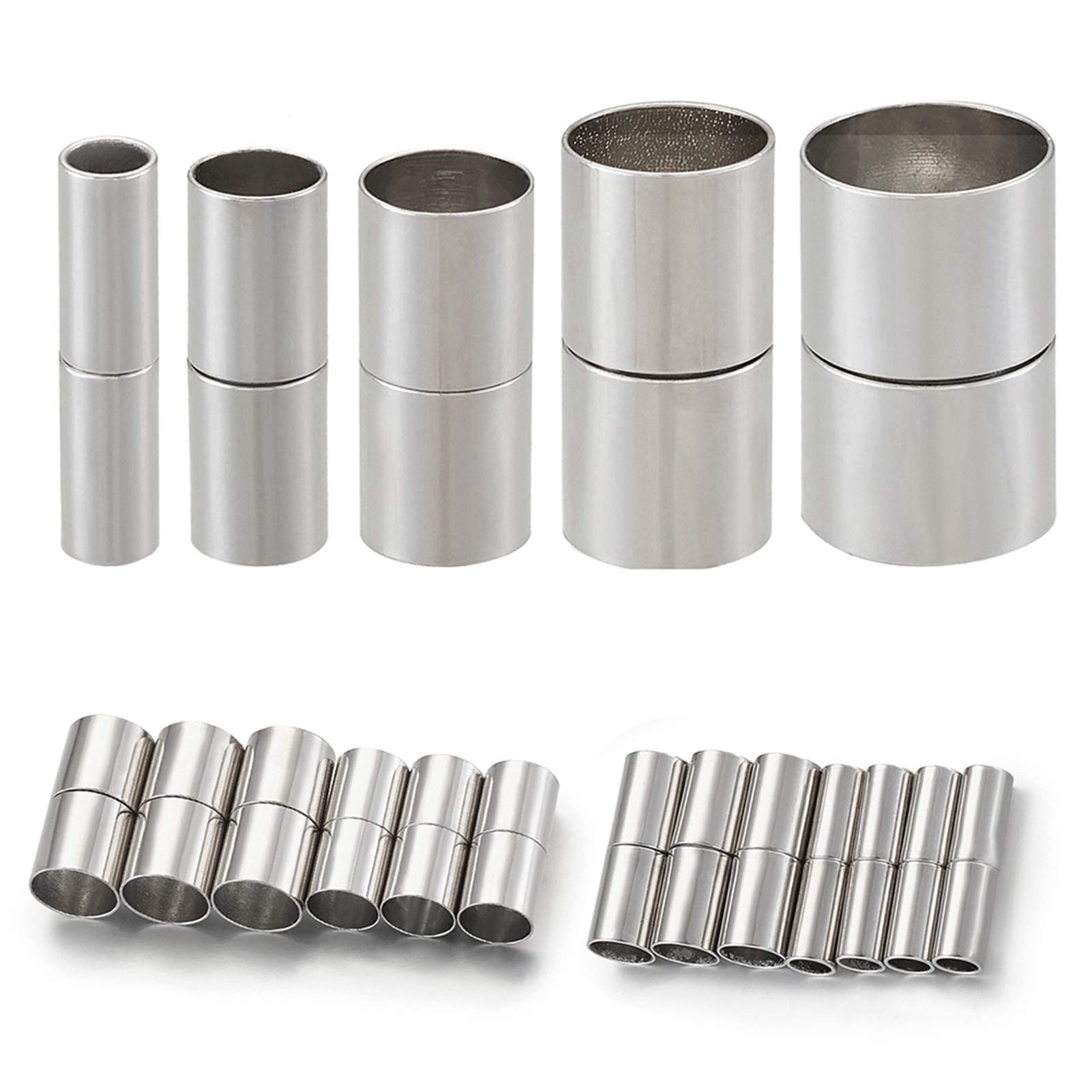 Craftdady 15 Sets Brass Column Magnetic Clasps 5 Sizes Leather Cord End Caps Tube Spacer Bead End Tips Platinum for Bracelet Jewelry Making