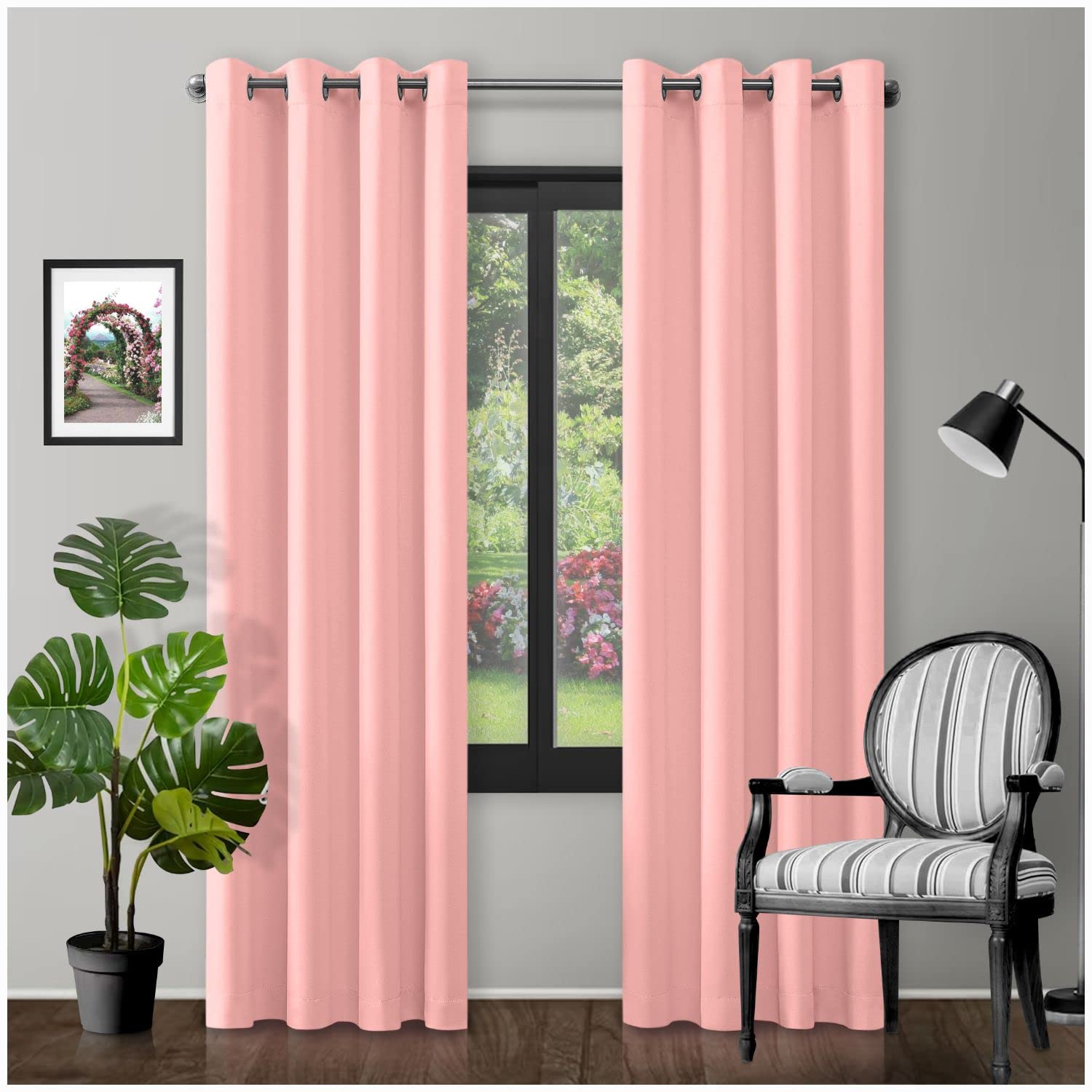 Eyelet Top Blackout Curtains Large Door Thermal Insulated Panels For Bedroom/Living Room, Blush Pink, 90X90 Inch