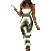 PRETTYGARDEN Women's Summer Midi Bodycon Dress Strapless Cut Out Knit Tube Long Fitted Dresses