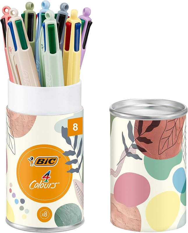 4 Colours Mineral & Pastell Kugelschreiber mit mittlerer Spitze (1,00 mm) – verschiedene Schäfte in Mineral- und Pastelltönen, Pack à 8