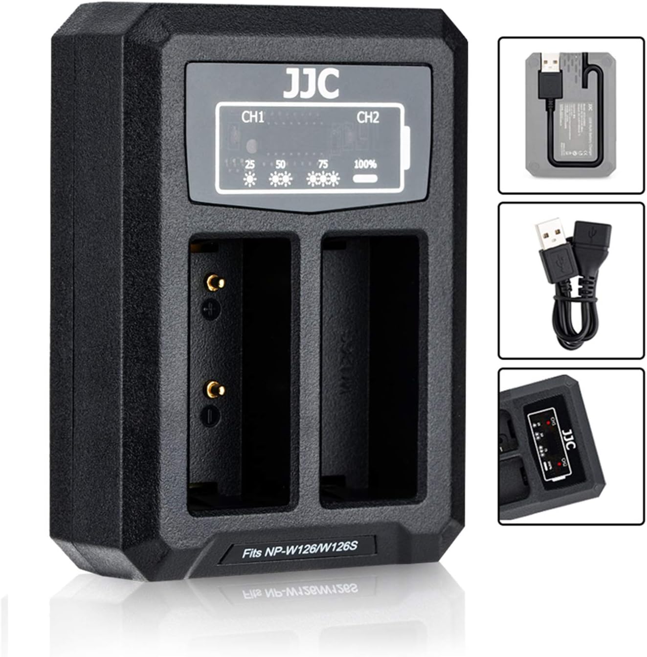 NP-W126 USB Dual Battery Charger for Fujifilm X100V, X-PRO3, X-PRO2, X-T3, X-T2, X-T1, X-T30, X-T20, X-T10, X-T200, X-T100