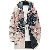 MARSVOVO Long Hooded Cardigan Men Lined Fleece Fashion Graphic Coat Fall And Winter Loose Casual Warm Hooded Jacket